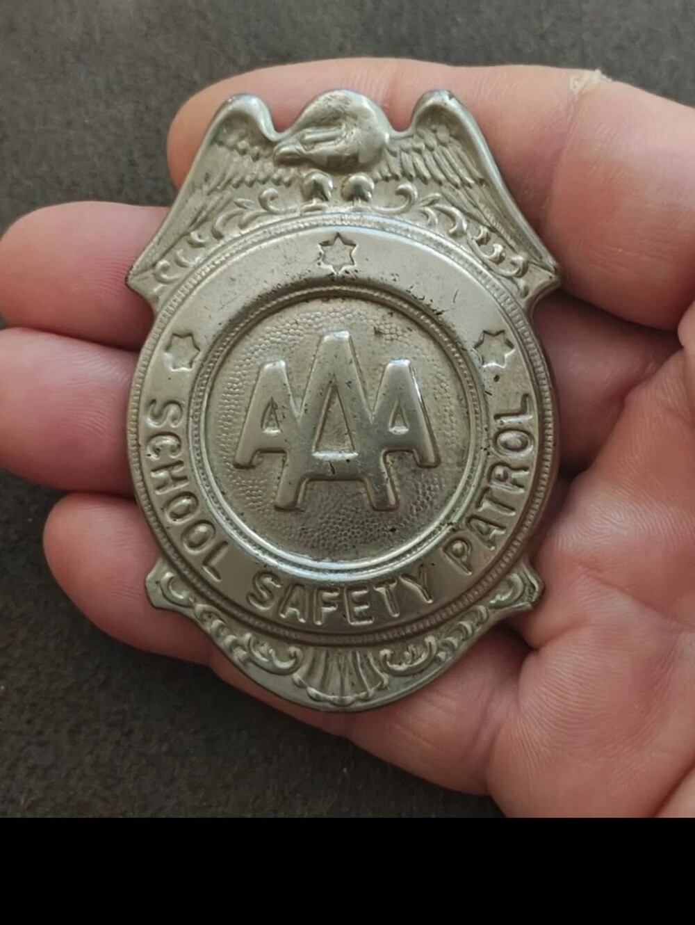 1950s/60s AAA School Safety Patrol Patrolman Shield Badge Pin.